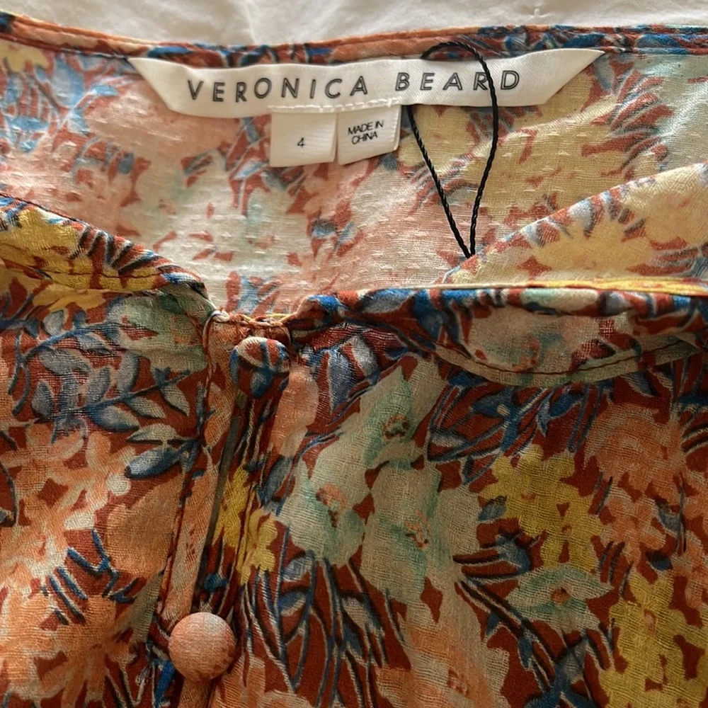 Veronica Beard Malgosia Floral-Print Button-Front‎ Ruffle cottage Midi Dress